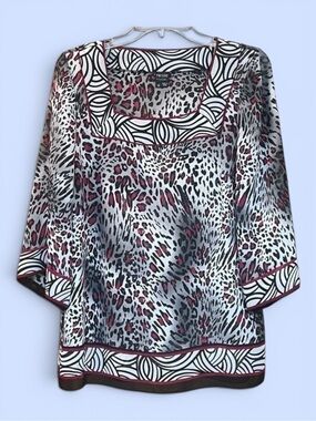 Nicole by Nicole Miller Blouse Tunic Animal Print Sz 10 Black White Gray Red‎